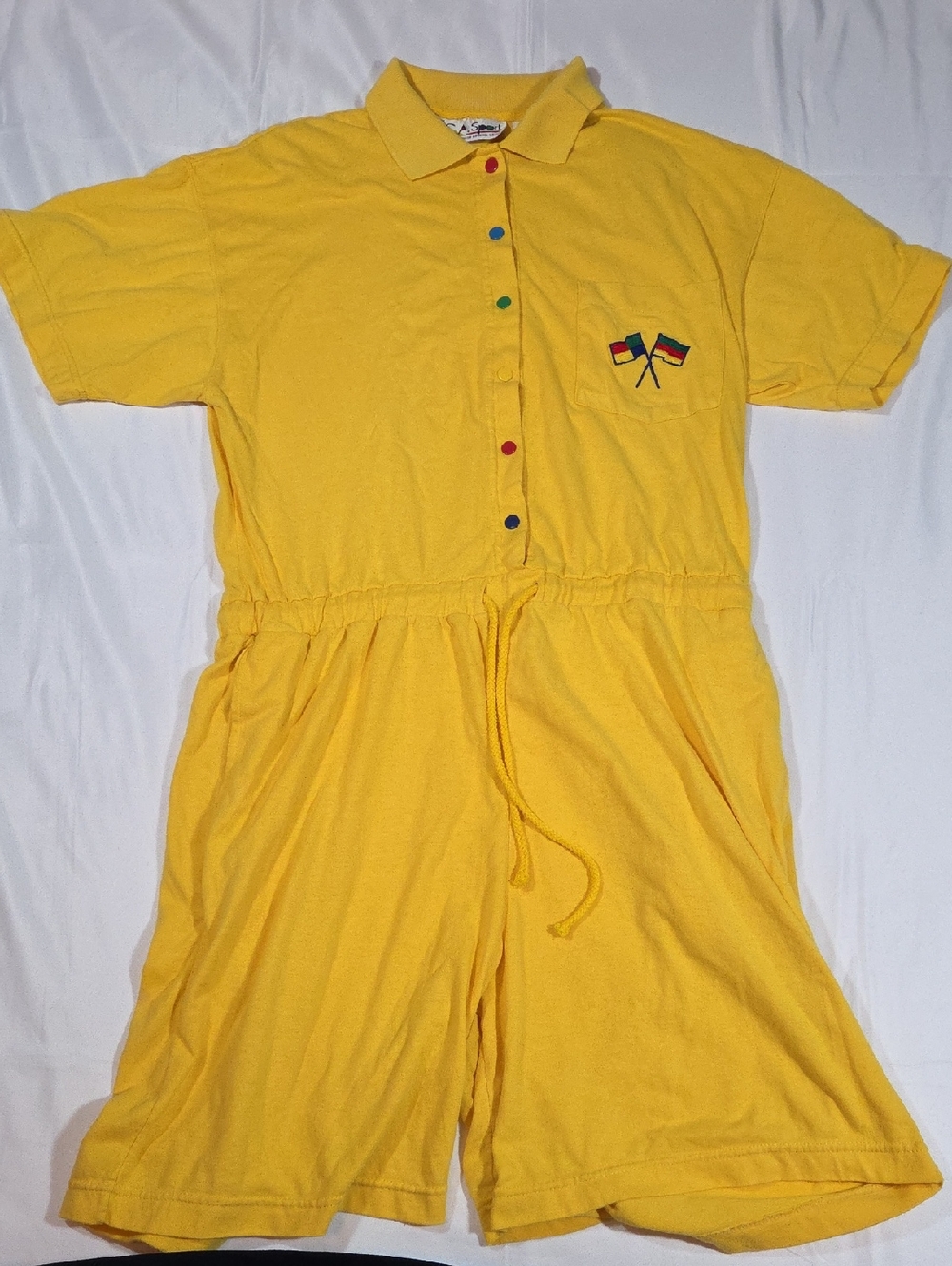 Vintage C.A. Sport Yellow Romper with Flags Size Large